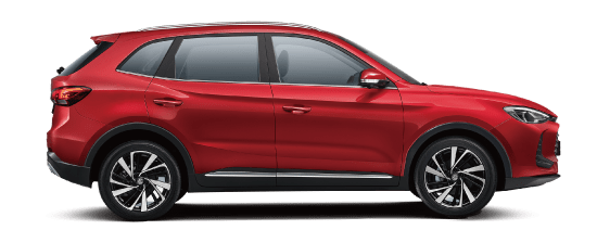 Side profile of a red MG3 hatchback